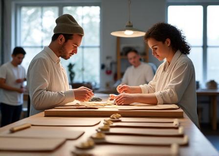 Artisans working in a clean ethical workshop