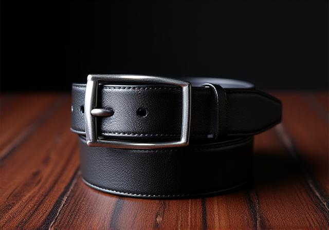 Black textured ethical leather belt