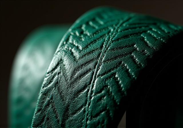 Emerald green belt with leaf patterns