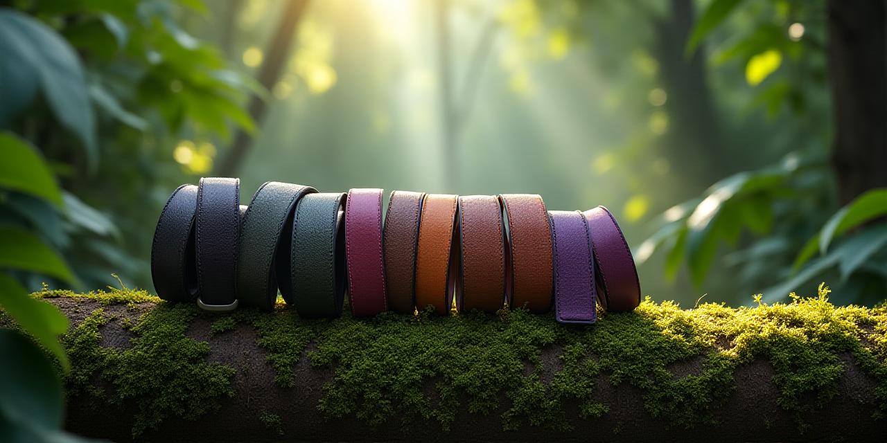 Luxury belts displayed against a lush rainforest background
